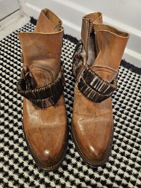 Freebird Brown Leather Ankle Booties with Metal Band
